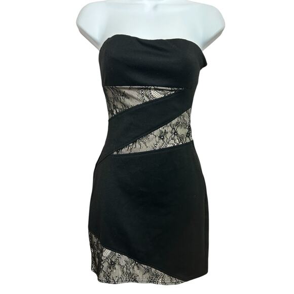 Johnny Martin Black Lace Strapless Dress Sz 3 Mini Fitted Short - Picture 3 of 7
